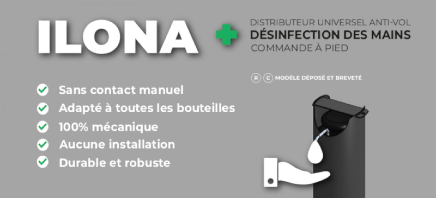 Distributeur universel désinfection des mains en aluminium themolaqué